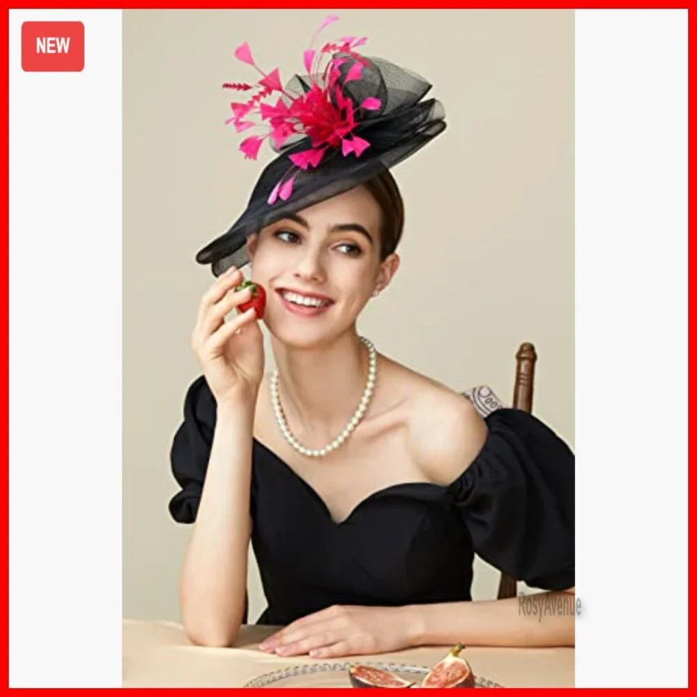 Large Fascinator Derby Hat with Feathers and Hair Clip for Special Occasions
